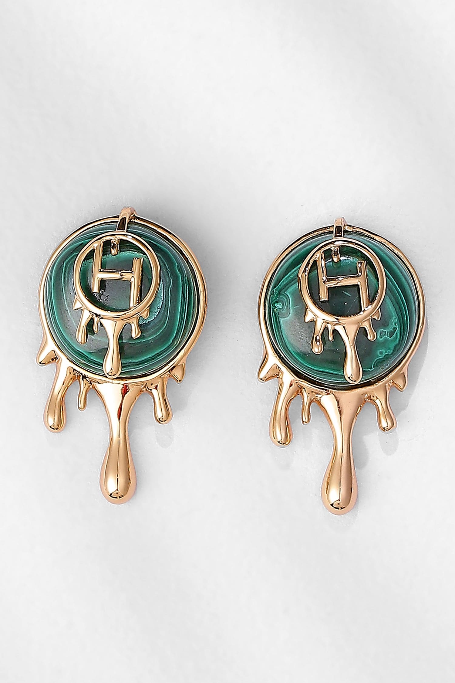 Drip OH Palescent Malachite Stud Earrings 