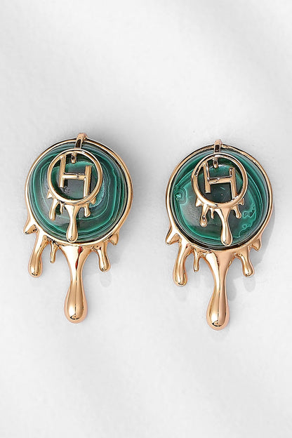 Drip OH Palescent Malachite Stud Earrings 
