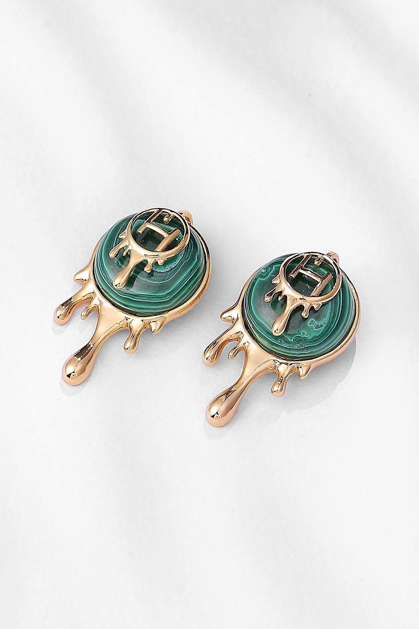 Drip OH Palescent Malachite Stud Earrings 