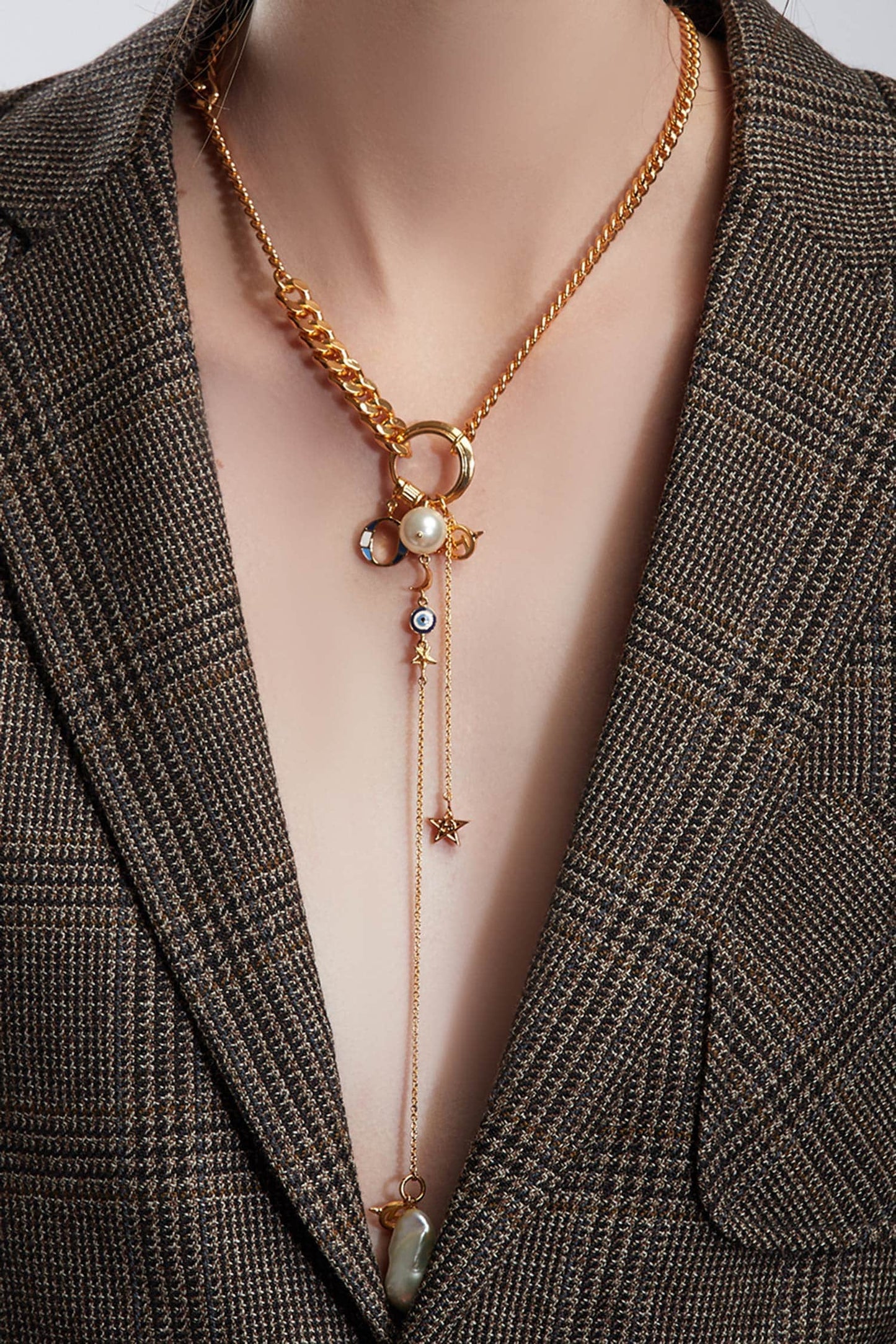  Charm Pendant Long Necklace 
