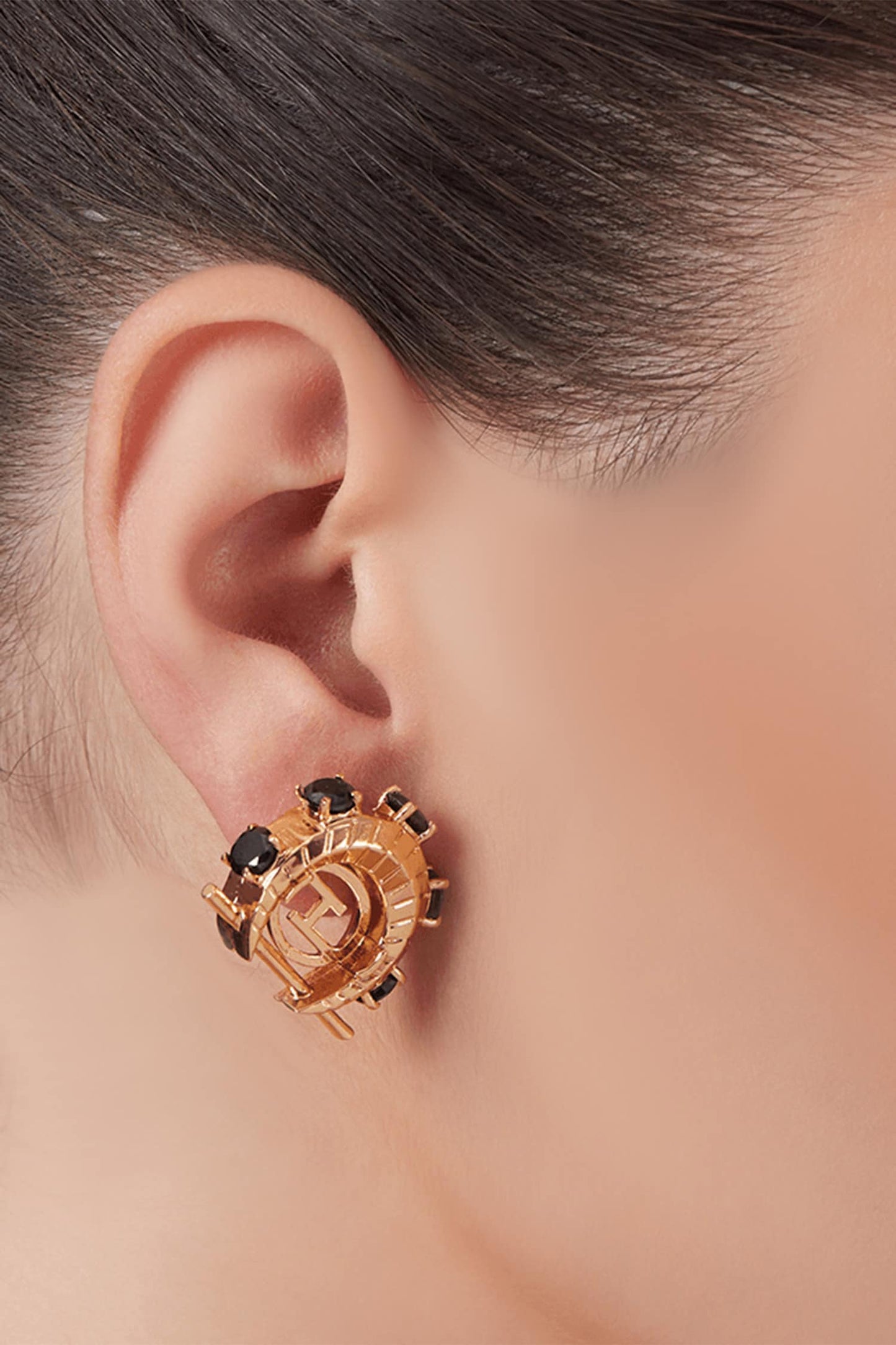 Monogram Crescent Ear Studs 