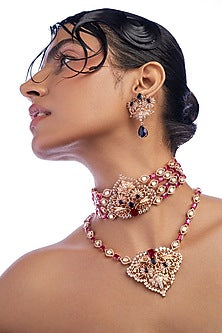 Rose Gold Plated Sapphire & Ruby Red Gemstone Necklace