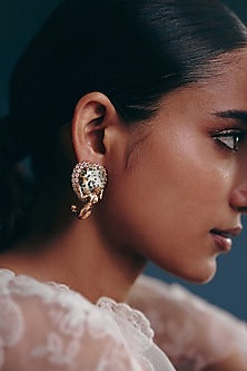 Rose Gold Plated Cubic Zirconia & Dalmatian Stone Stud Earrings