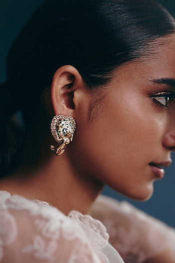 Rose Gold Plated Cubic Zirconia & Dalmatian Stone Stud Earrings