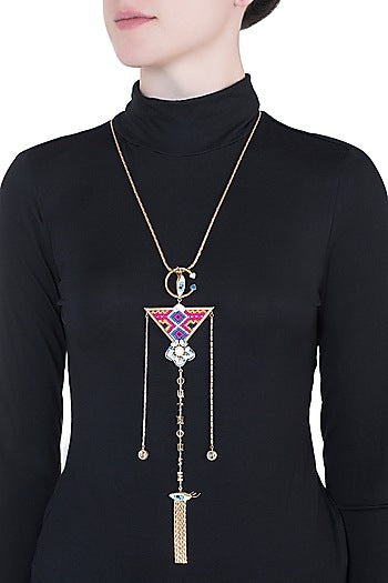 Gold Plated Multi Colored Bohemian Long Chain Necklace