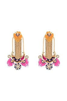 Gold Plated Multi Colored Tassel Boho Earrings