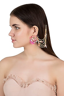 Gold Plated Floral Motif Chain Earrings