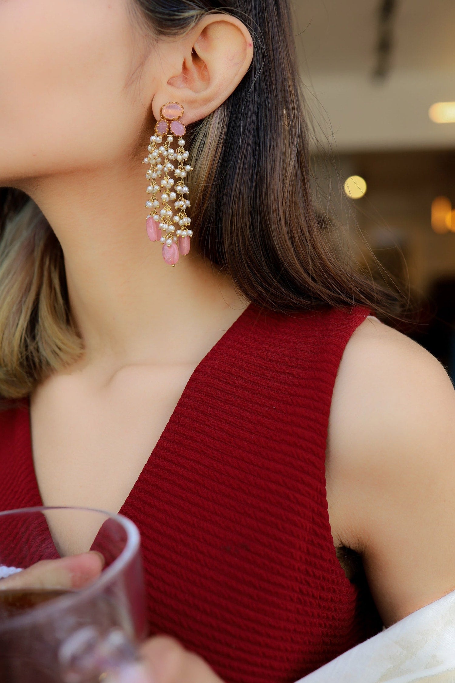 Pearl Embellished Dangler Earrings 