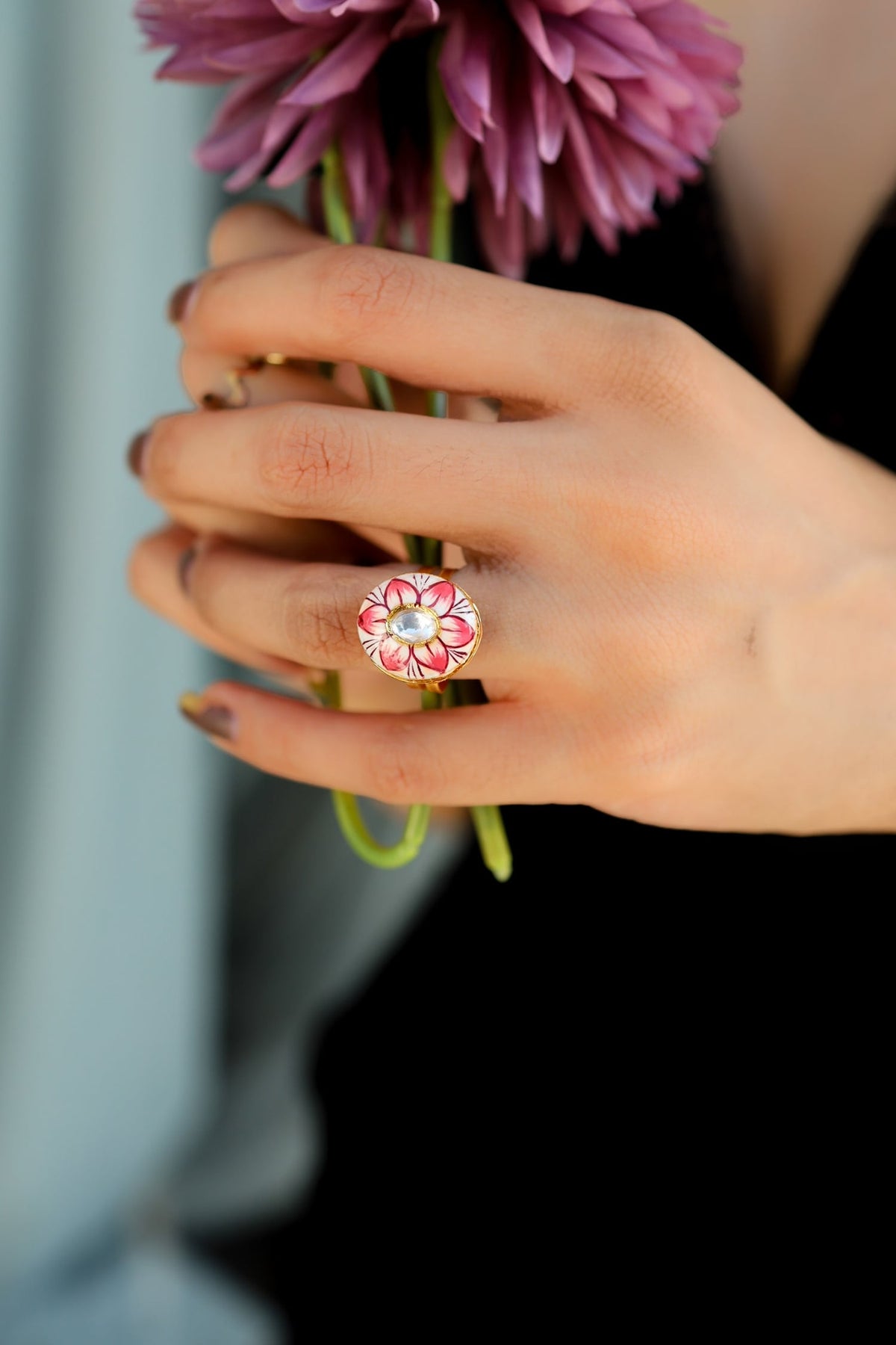 Floral Meenakari Ring 