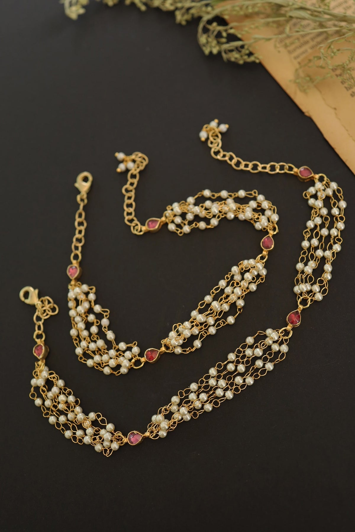 Layered Pearl Anklets -Set of 2 