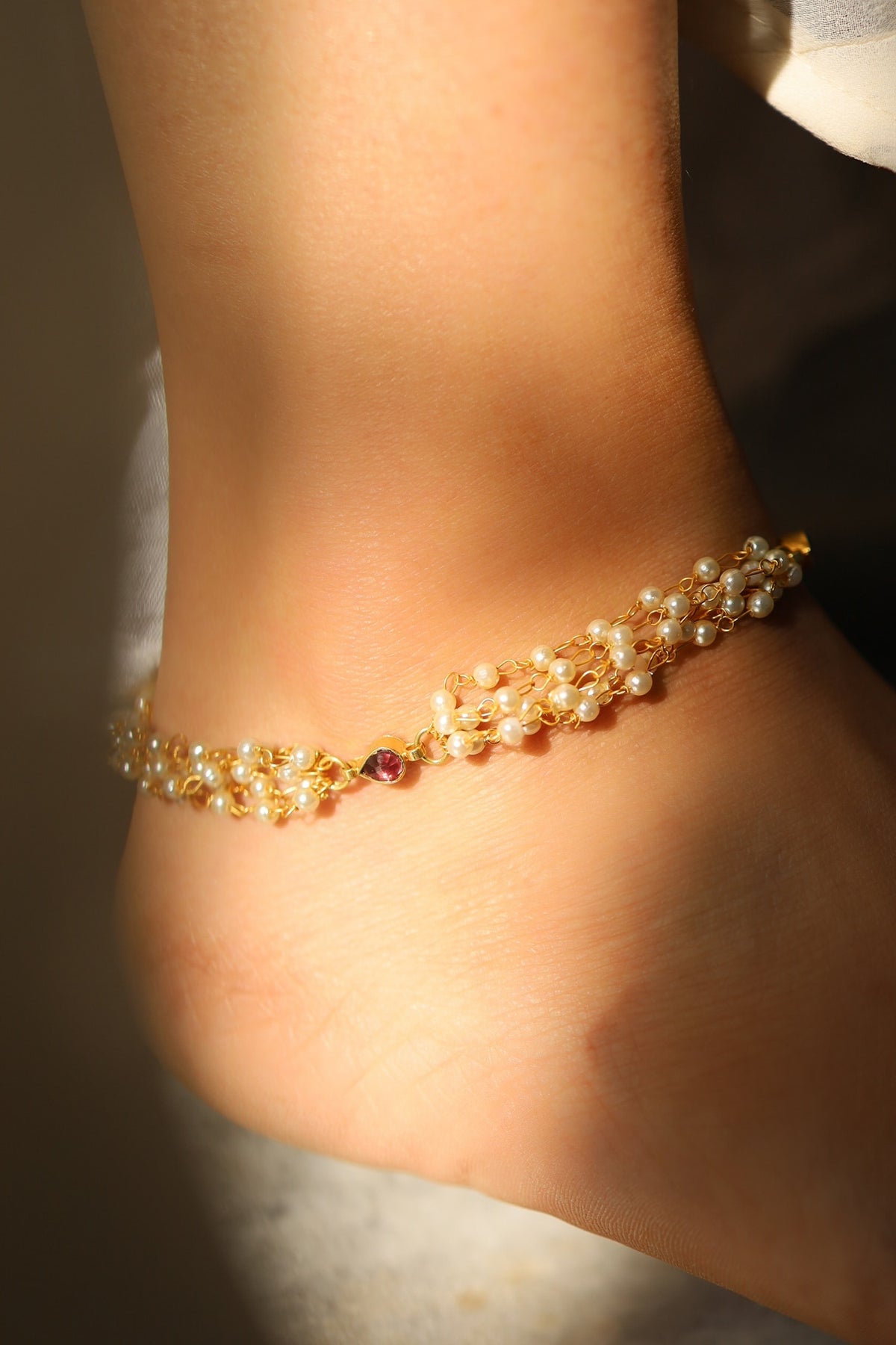 Layered Pearl Anklets -Set of 2 