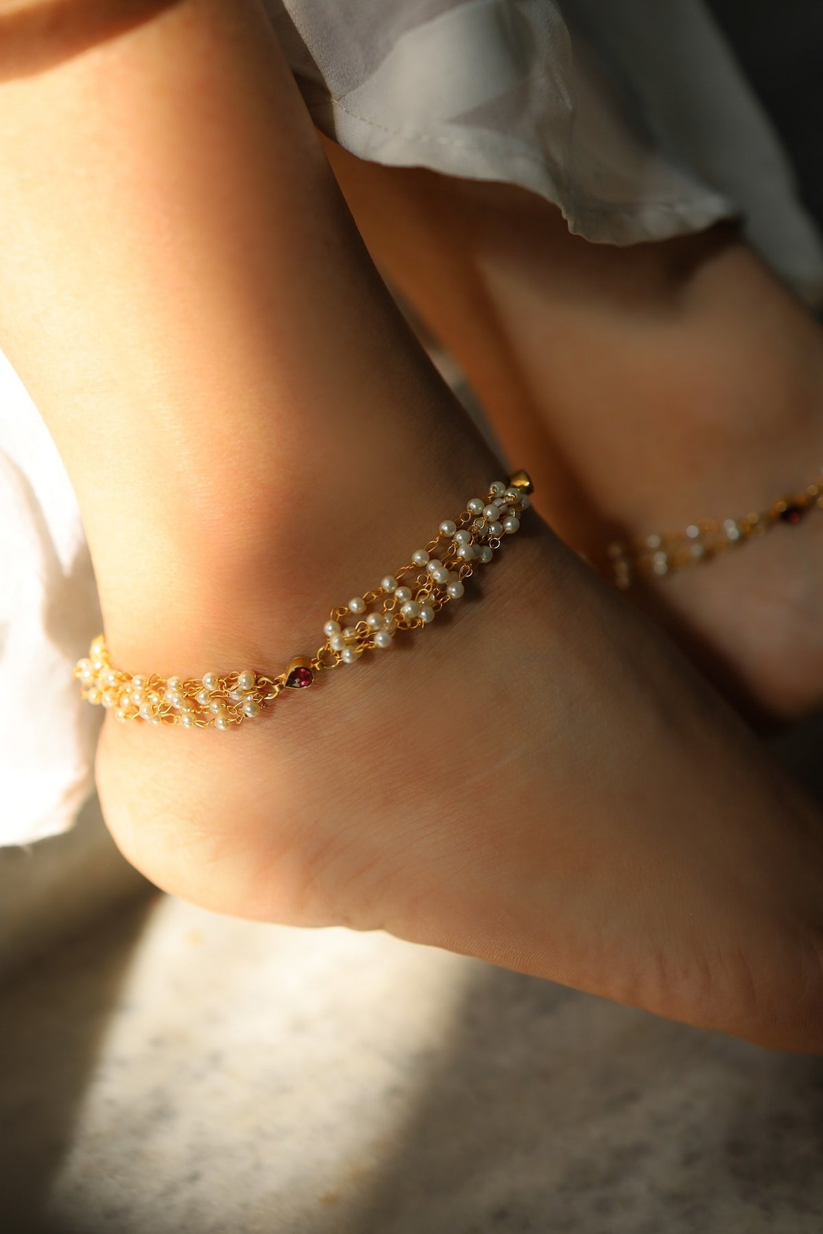 Layered Pearl Anklets -Set of 2 