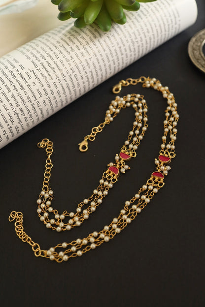 Layered Pearl Anklets -Set of 2 