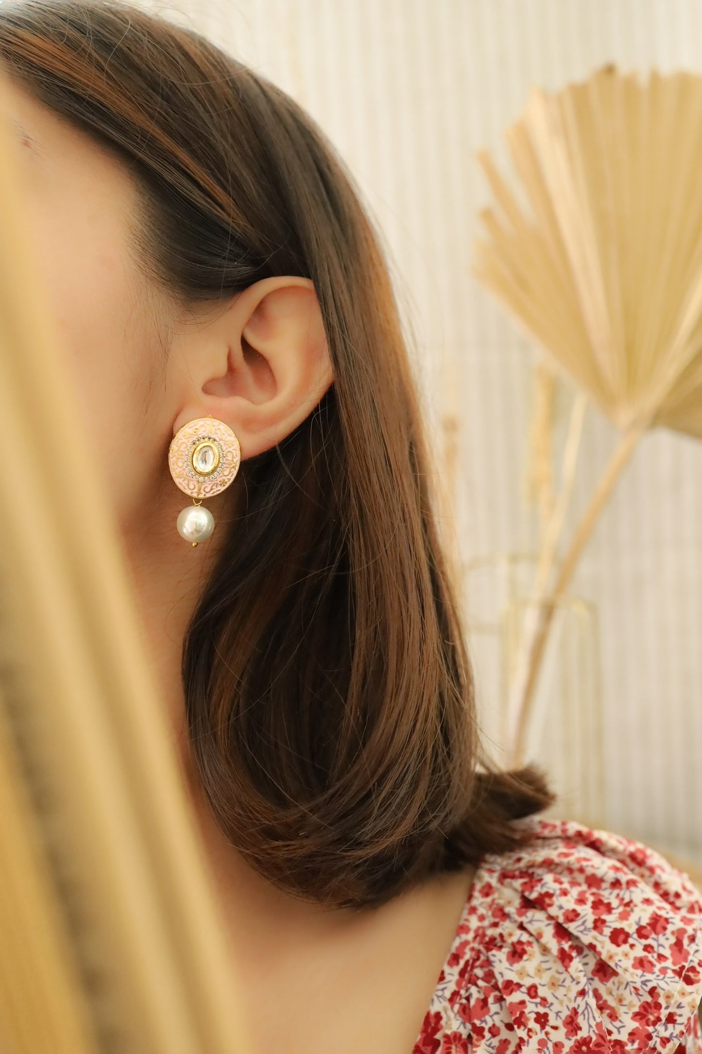 Meenakari Kundan Stud Earrings 