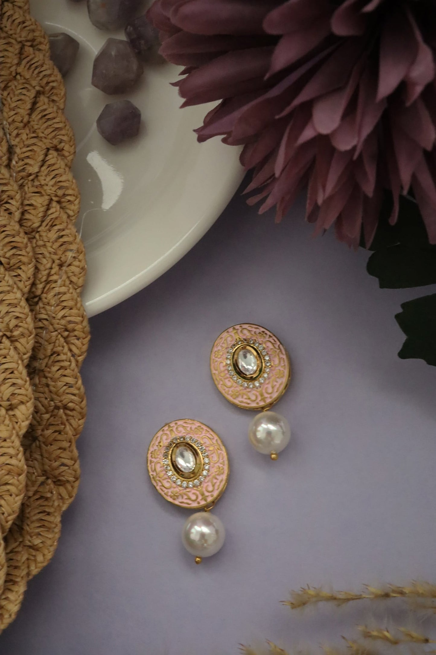 Meenakari Kundan Stud Earrings 