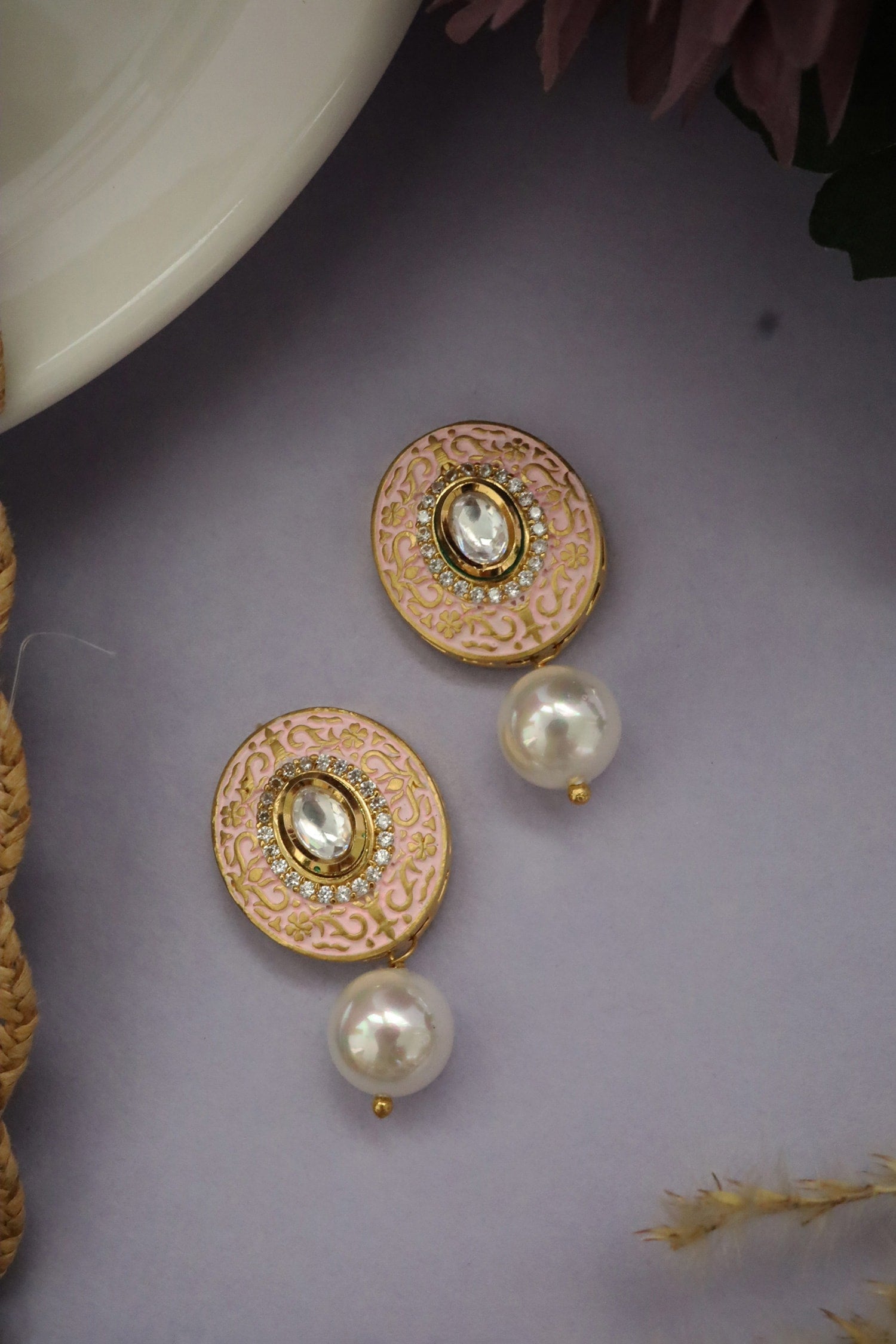 Meenakari Kundan Stud Earrings 