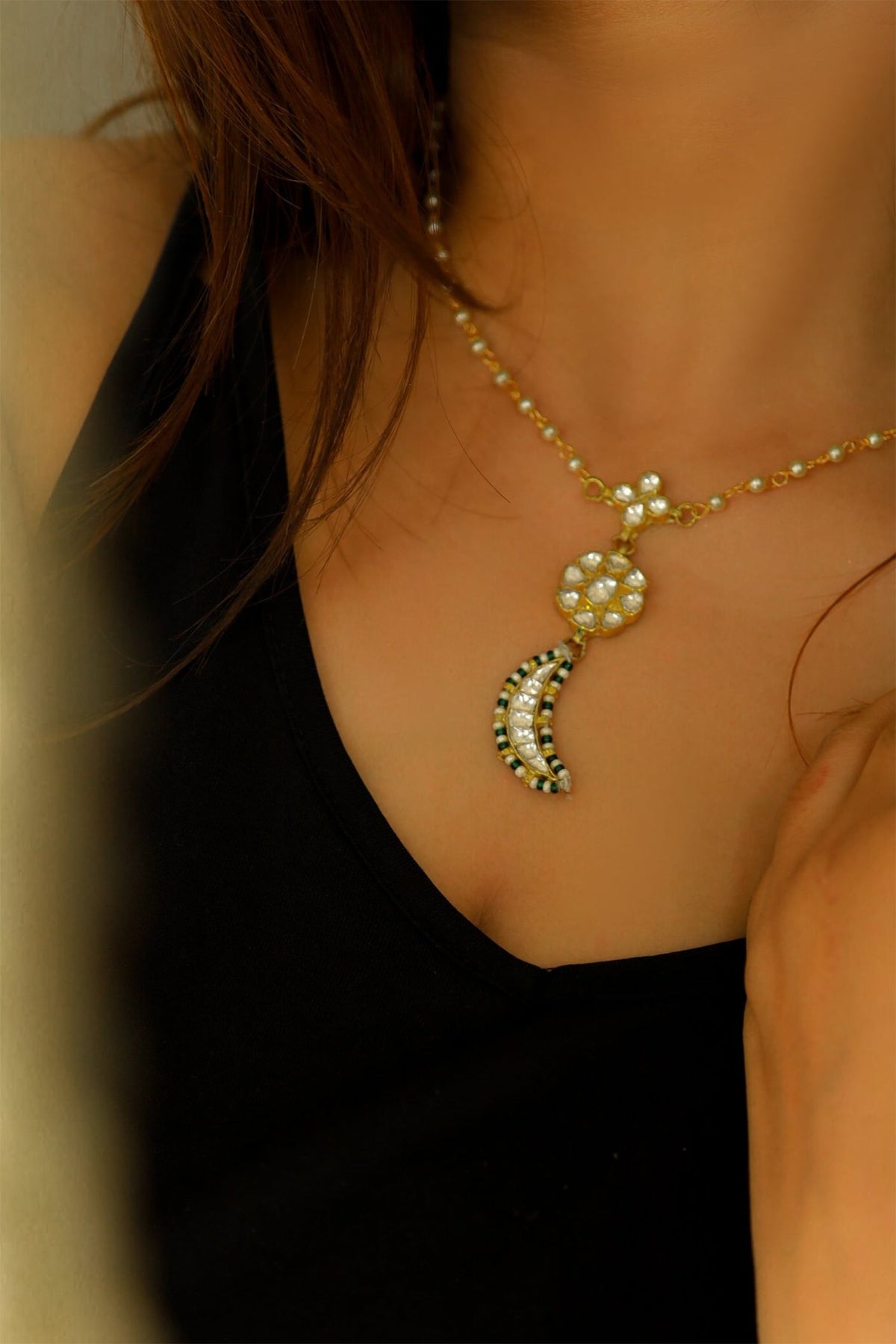 Crescent Moon Kundan Necklace 