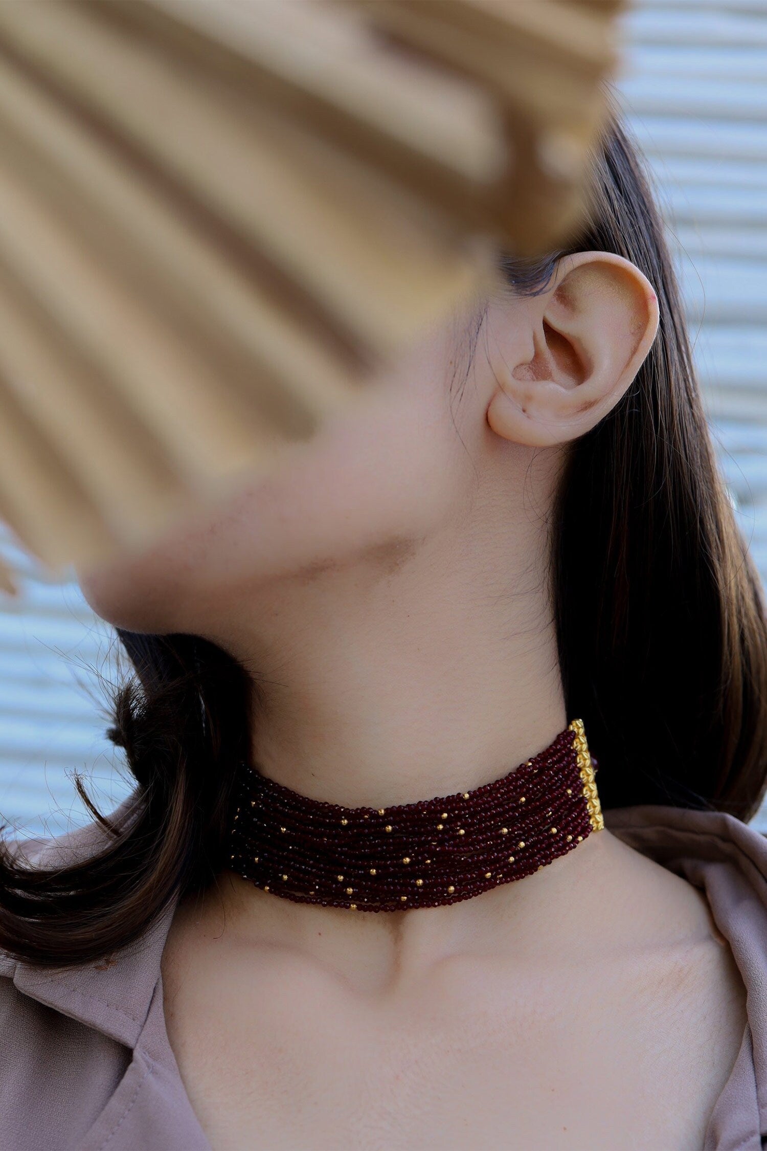 Gold Plated Red Hydro Stone Choker 