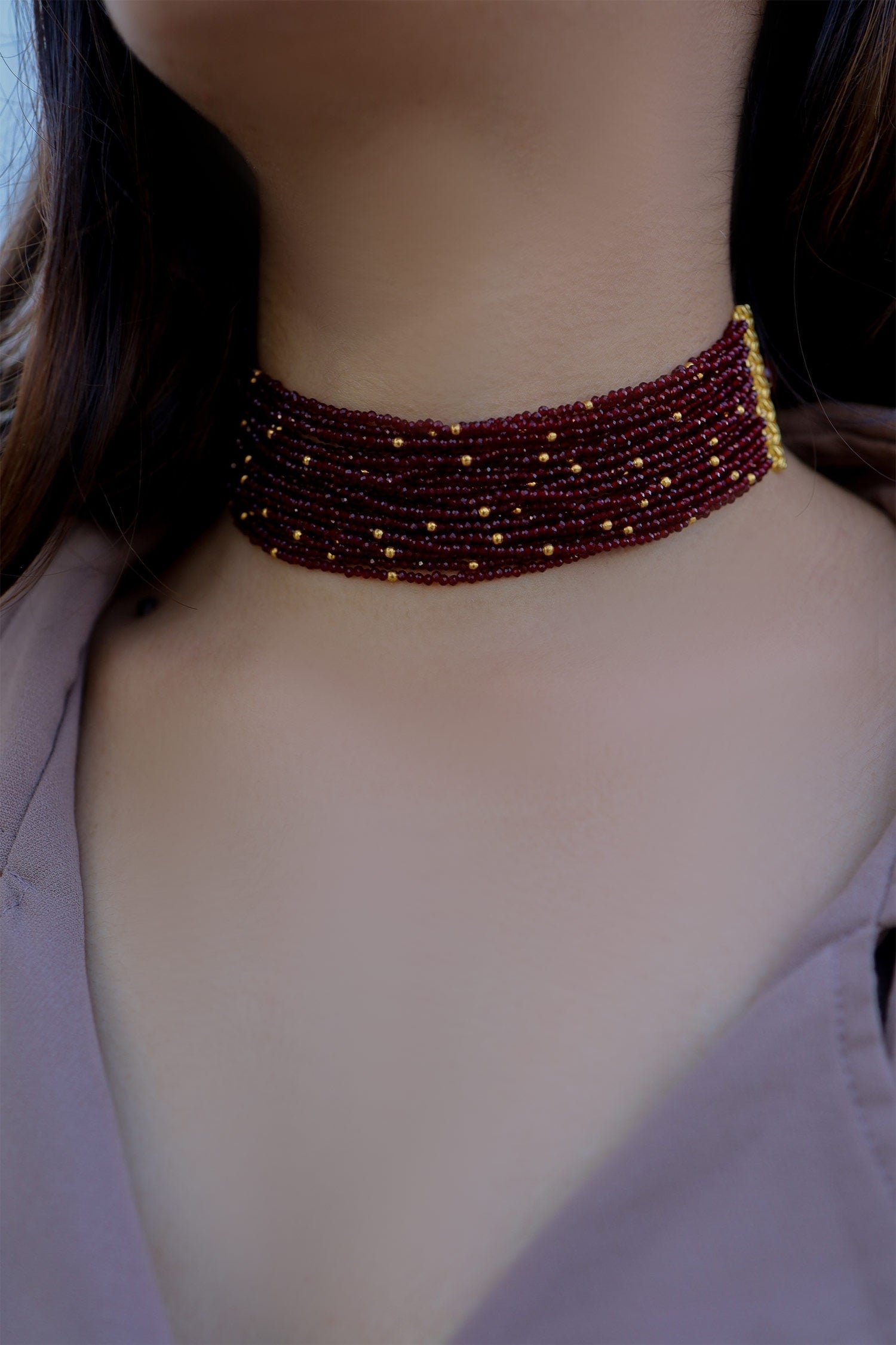 Gold Plated Red Hydro Stone Choker 