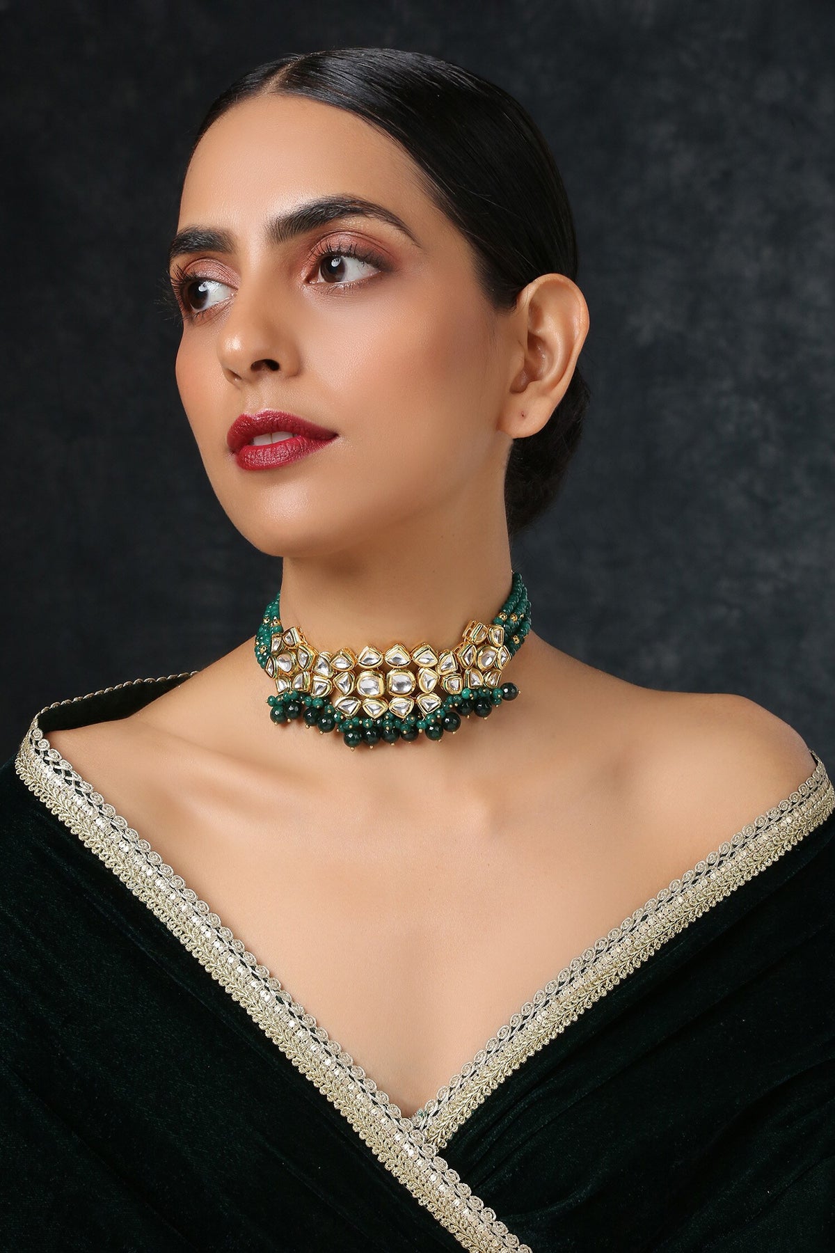 Kundan Choker with Bead Drops 