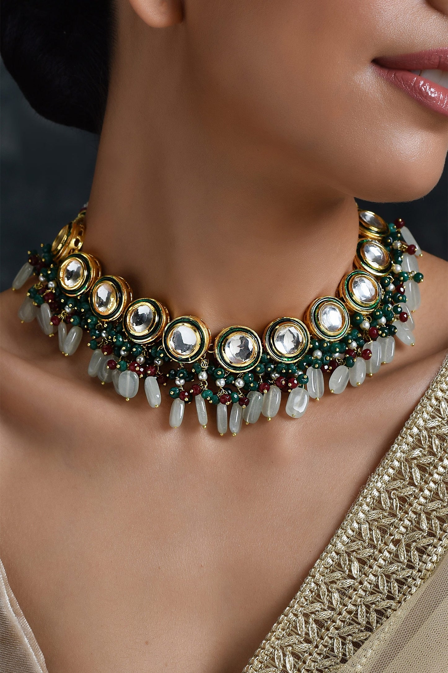 Kundan Stone Drop Choker 