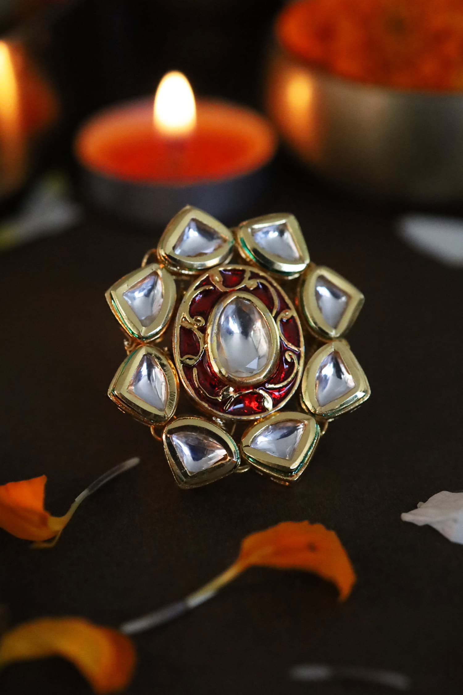 Floral Kundan Adjustable Ring 