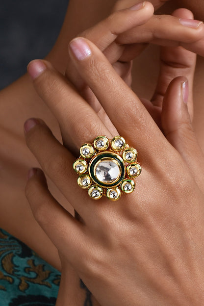 Floral Kundan Adjustable Ring 