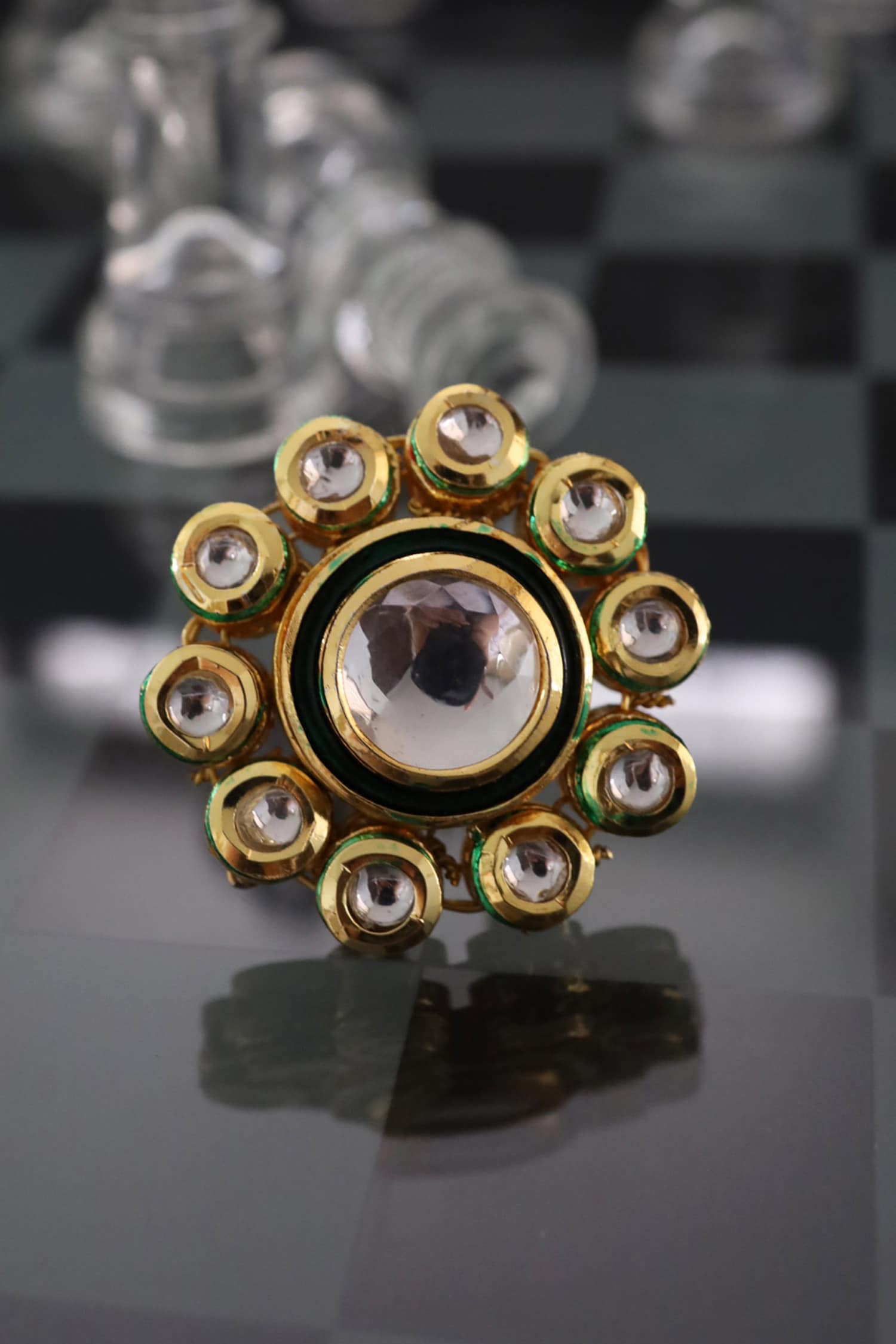 Floral Kundan Adjustable Ring 