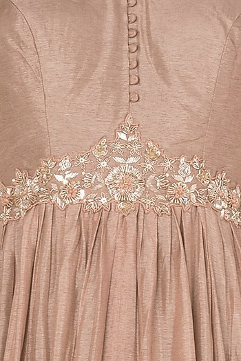 Salmon Pink Fringe Sleeves Anarkali Set In Crepe Georgette