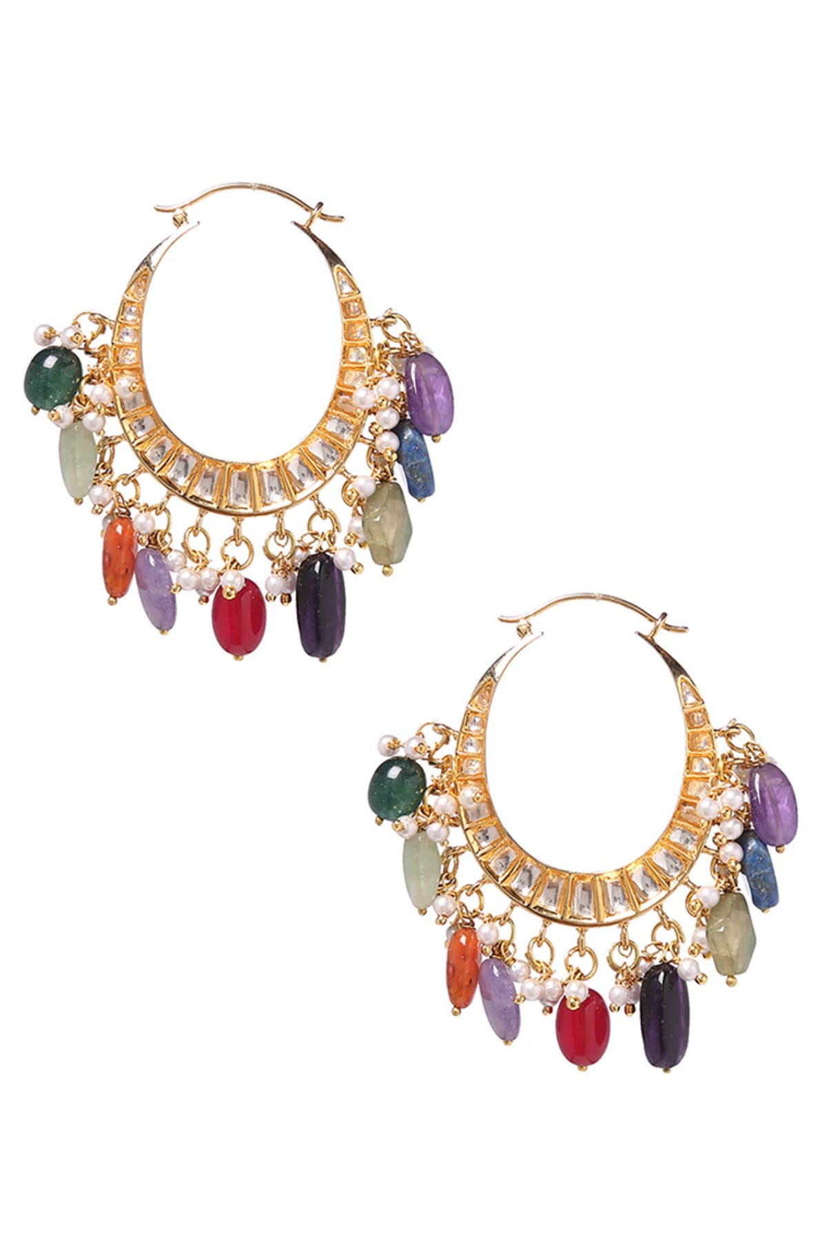 Handcrafted Kundan Polki Hoops 