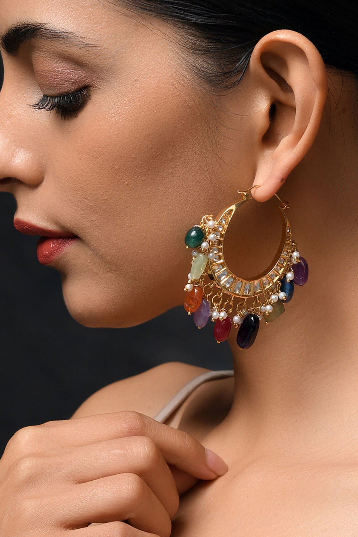 Handcrafted Kundan Polki Hoops 
