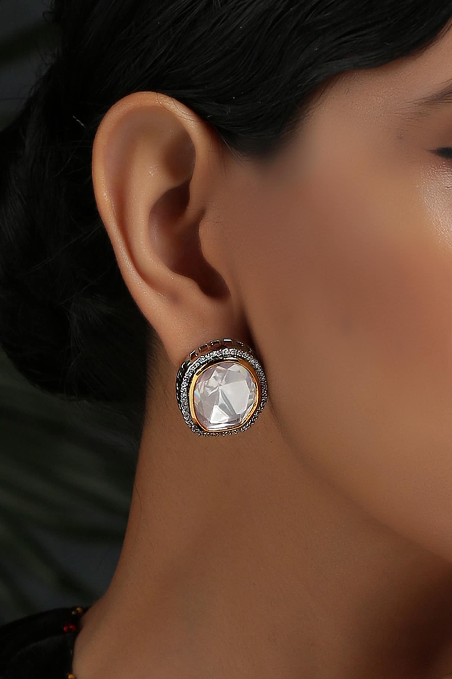 Geometric Polki Stud Earrings 