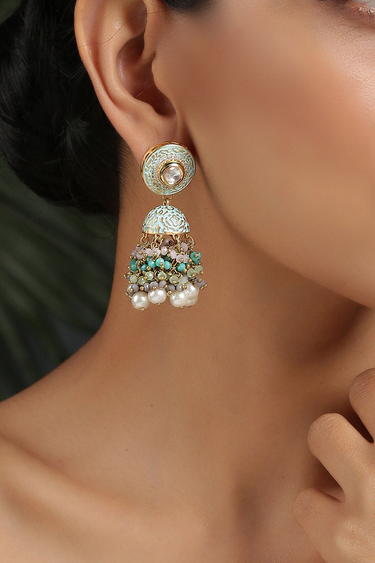 Handcrafted Kundan Enamel Jhumkas 