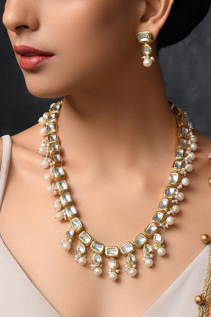 Handcrafted Kundan Bead Drop Necklace Set 