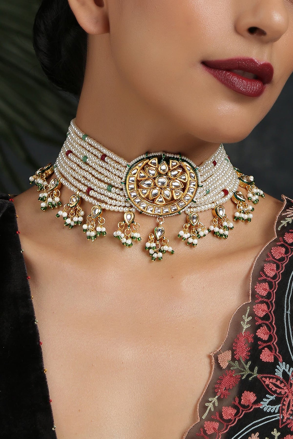  Kundan Floral Pendant Choker 