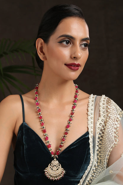 Gold Kundan Crescent Moon Pendant Necklace 