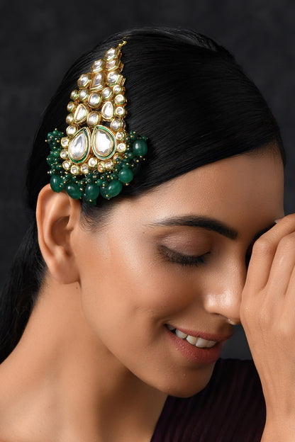Gold Kundan Passa with Stone Drops 