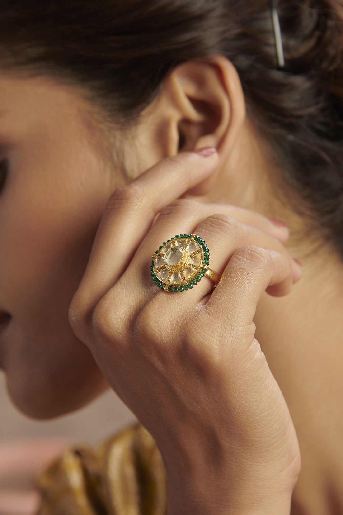 Gold Plated Kundan Ring 