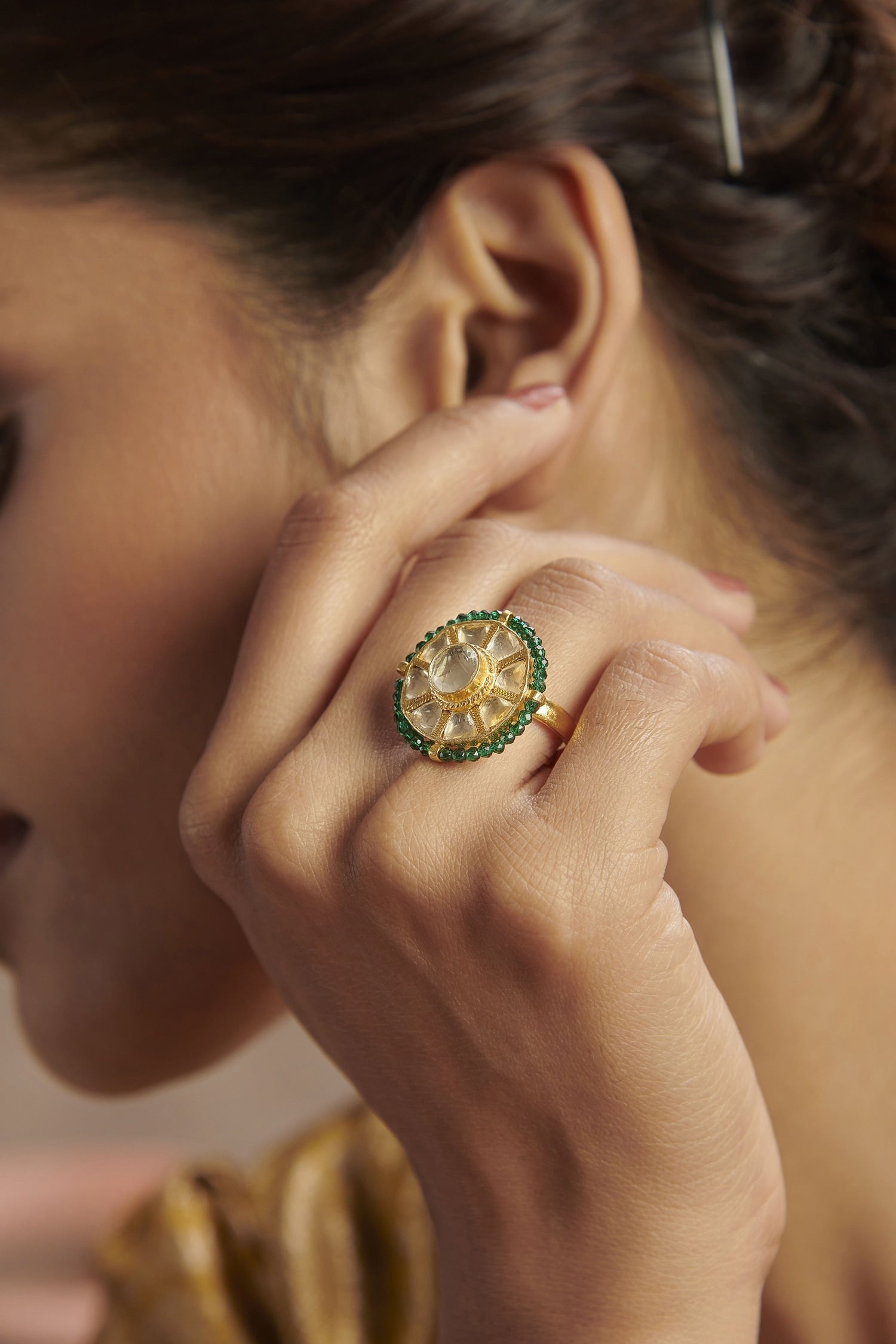 Gold Plated Kundan Ring 