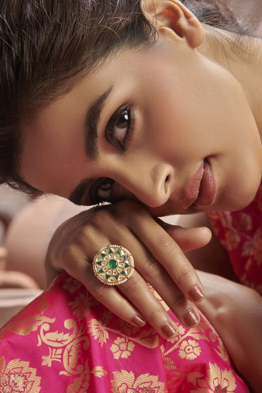 Green Kundan Ring
 