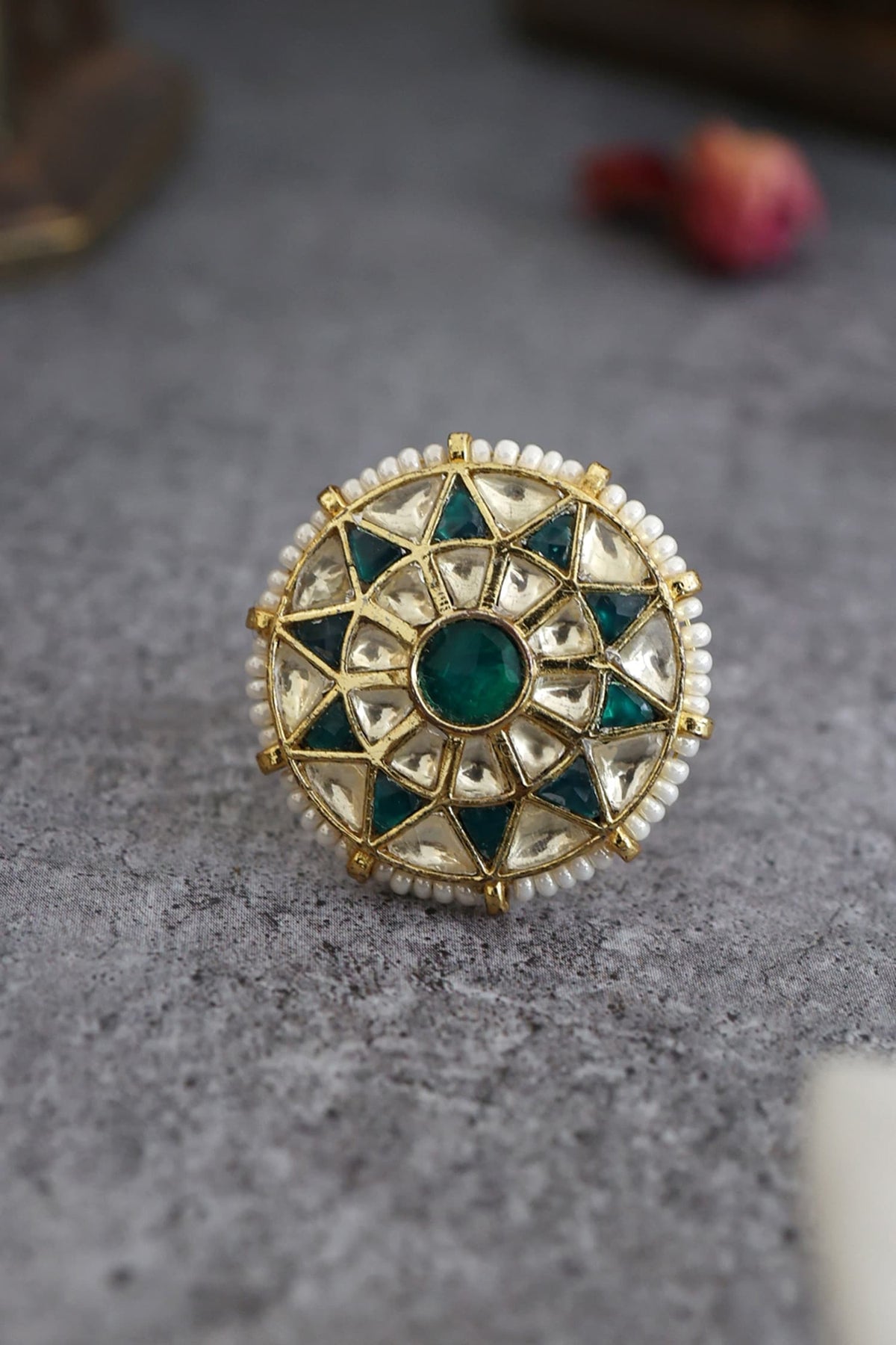 Green Kundan Ring
 