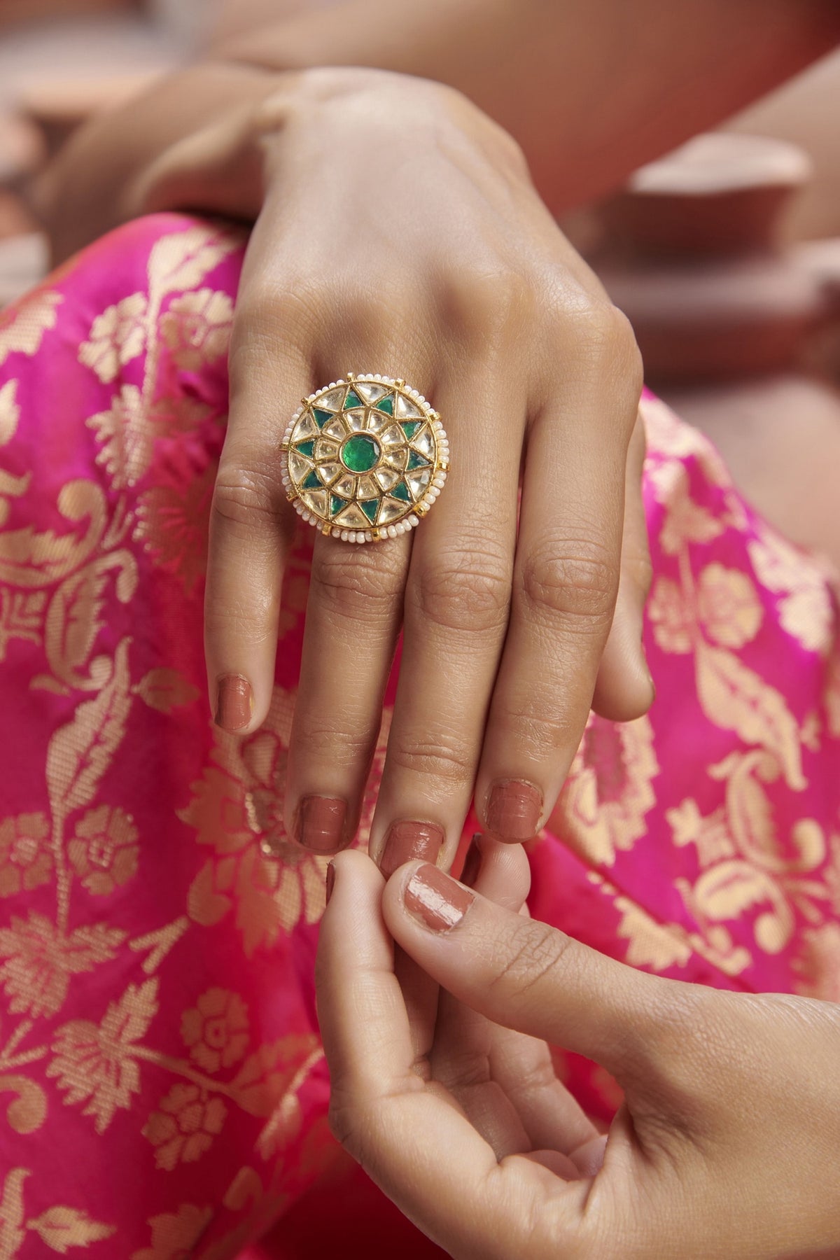 Green Kundan Ring
 