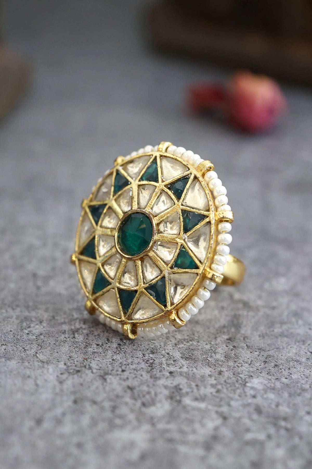 Green Kundan Ring
 