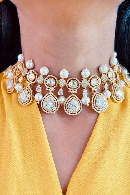 Gold Plated Zircon Choker Necklace