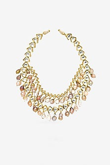 Gold Plated Kundan Polki & Precious Carved Beaded Long Necklace