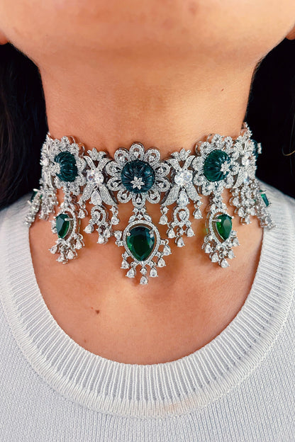 White Finish Zircon Choker Necklace