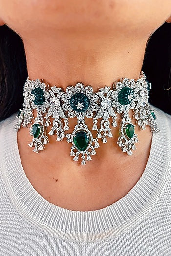 White Finish Zircon Choker Necklace