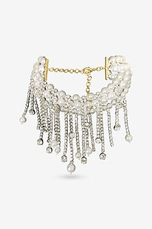 White Finish Zircon & Pearl Choker Necklace