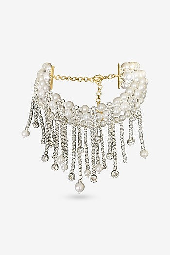 White Finish Zircon & Pearl Choker Necklace