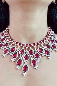 White Finish Red Zircon Necklace